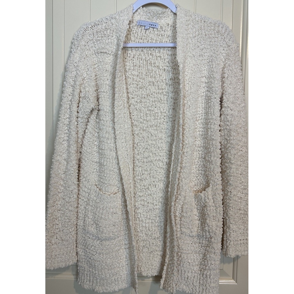 Baltic Born Women's popcorn knit open front sweater cardigan pockets Sz L GUC